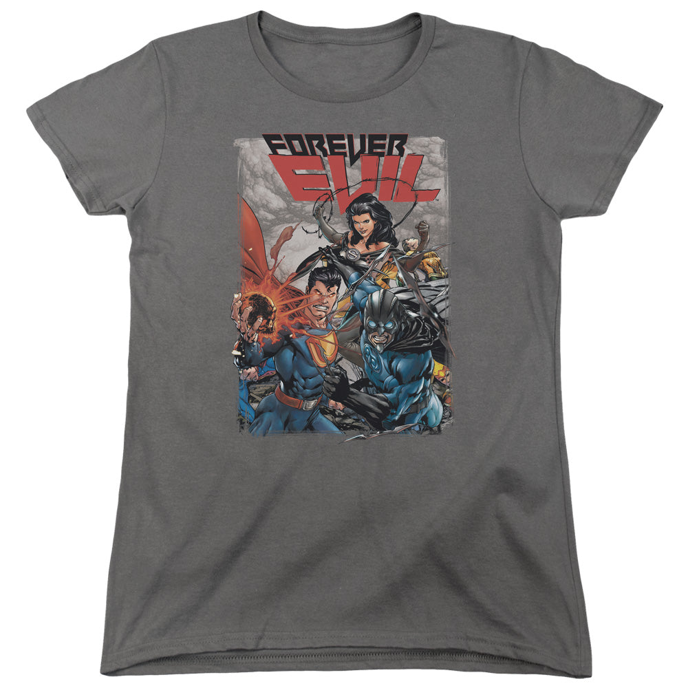 AN OFFCIALLY LICENSED JLA CRIME SYNDICATE WOMEN'S REGULAR FIT T-SHIRT CHARCOAL