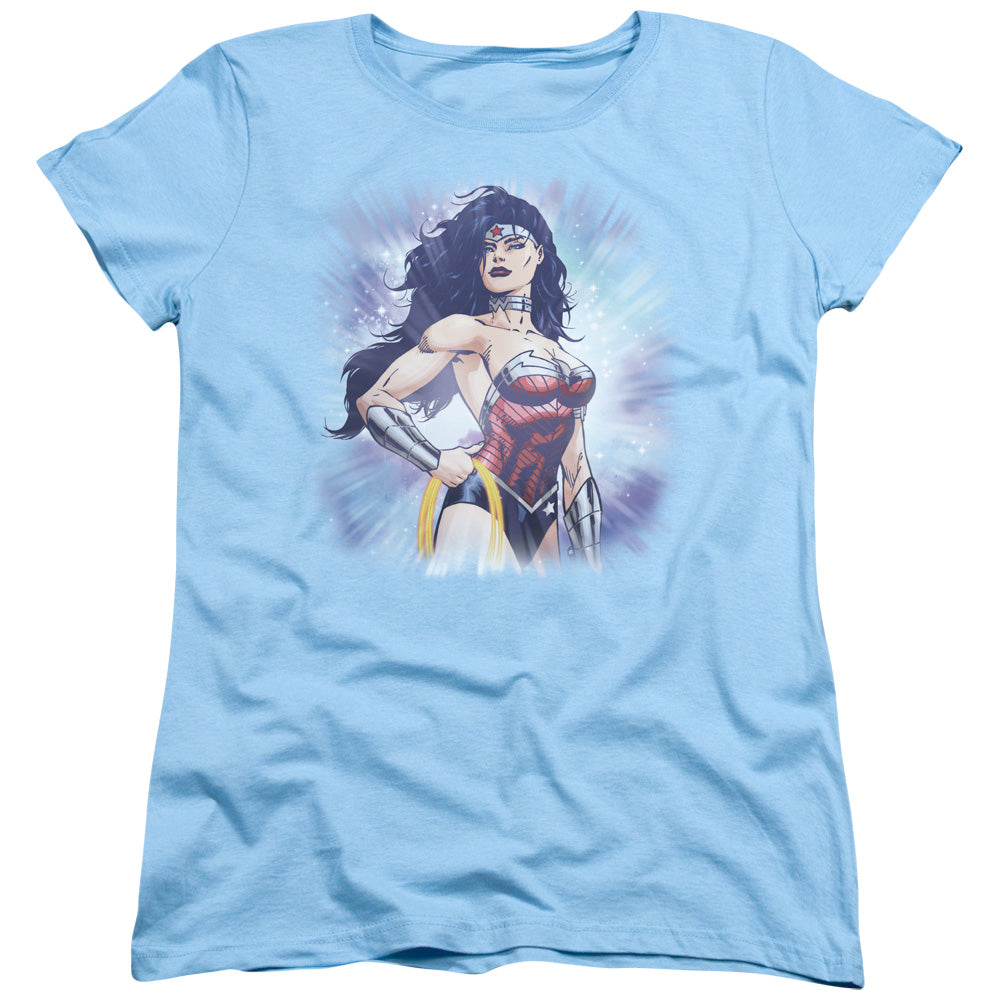 AN OFFCIALLY LICENSED JLA WARRIOR WOMEN'S REGULAR FIT T-SHIRT LIGHT BLUE