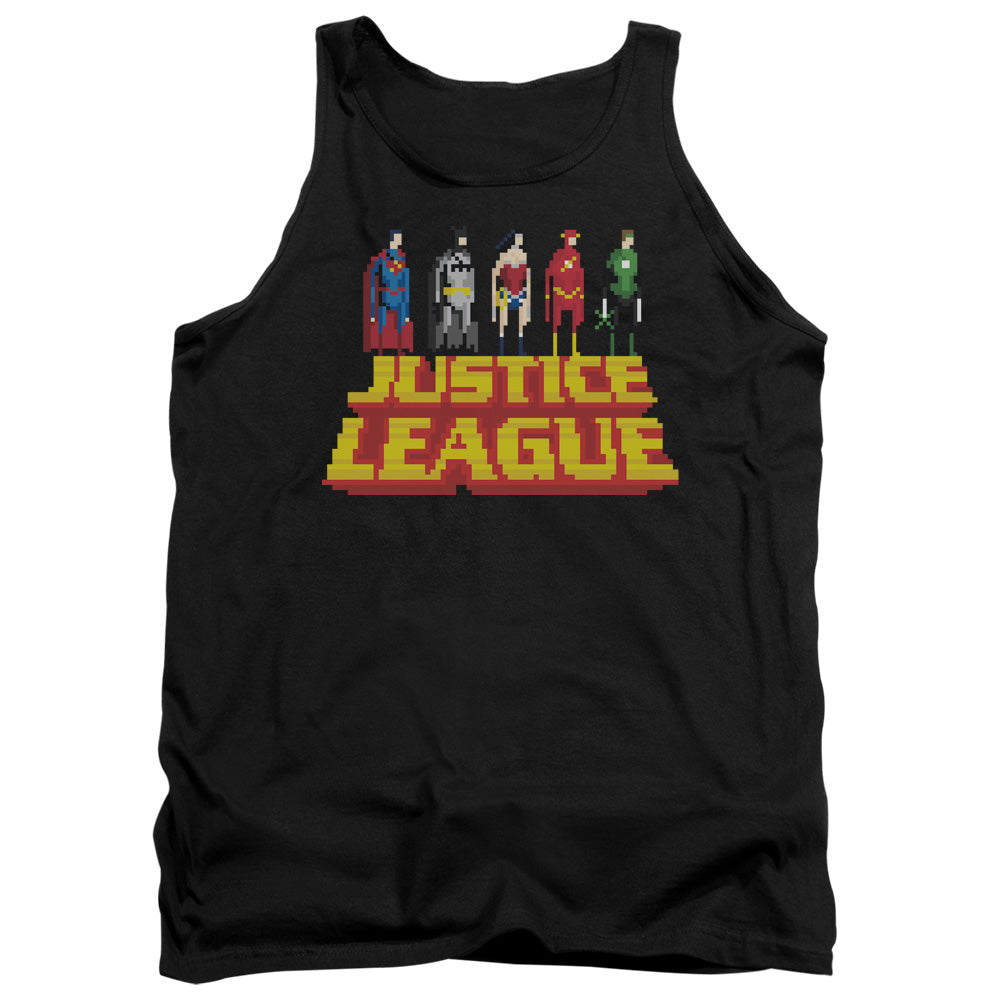 AN OFFCIALLY LICENSED JLA STANDING ABOVE ADULT UNISEX TANK TOP BLACK