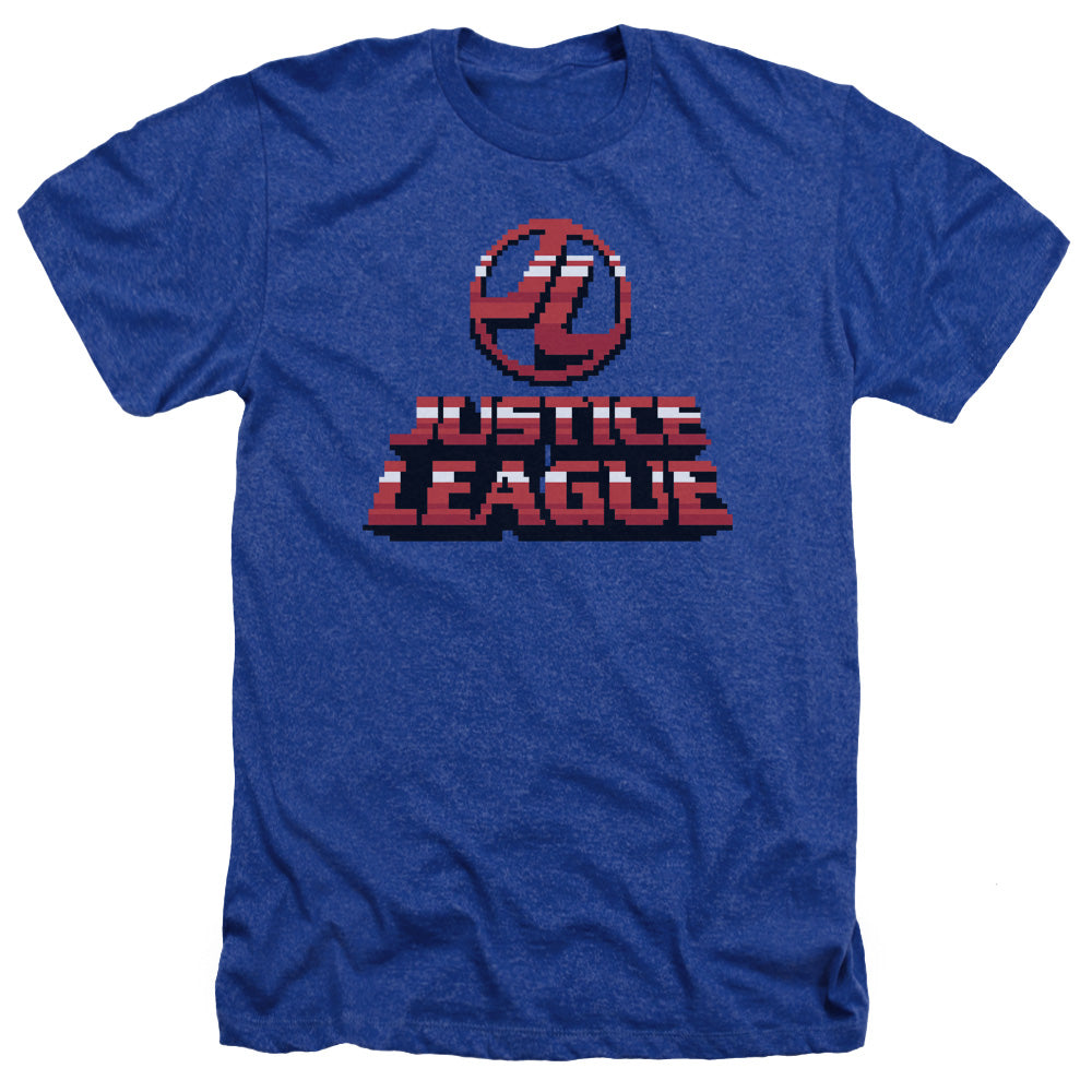 AN OFFCIALLY LICENSED JLA 8 BIT JLA MEN'S HEATHER T-SHIRT ROYAL