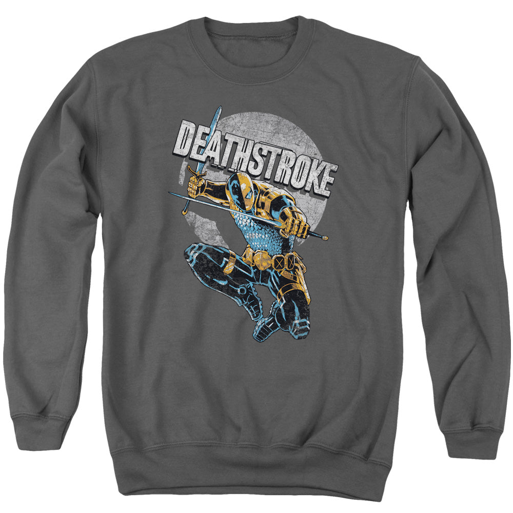 AN OFFCIALLY LICENSED JLA DEATHSTROKE RETRO ADULT UNISEX CREWNECK SWEATSHIRT CHARCOAL