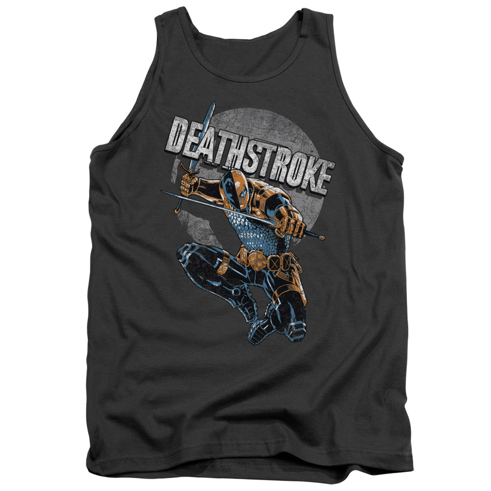 AN OFFCIALLY LICENSED JLA DEATHSTROKE RETRO ADULT UNISEX TANK TOP CHARCOAL