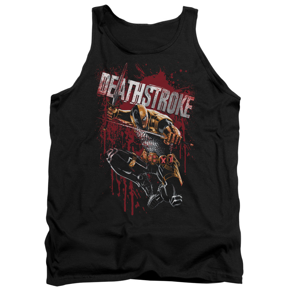 AN OFFCIALLY LICENSED JLA BLOOD SPLATTERED ADULT UNISEX TANK TOP BLACK