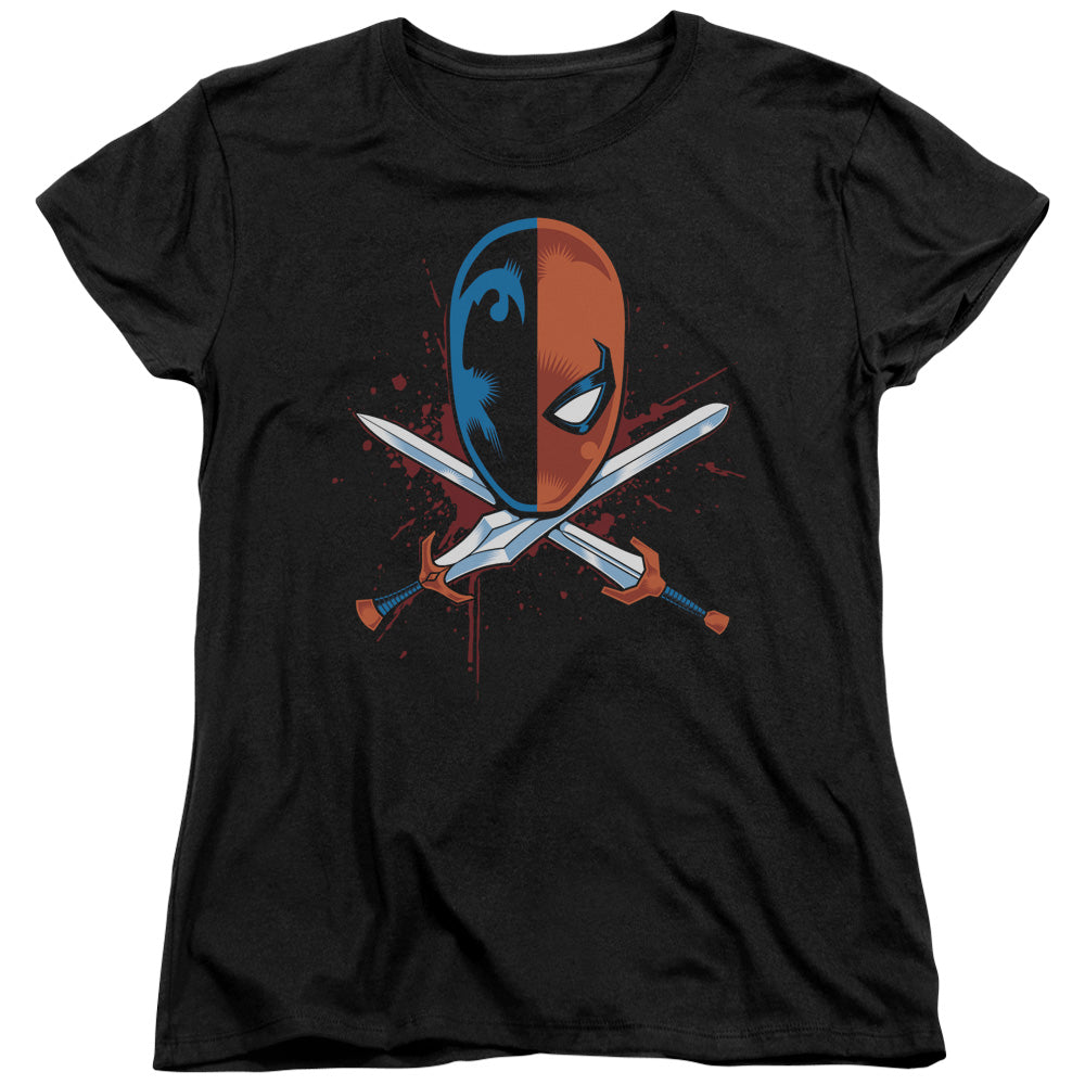 AN OFFCIALLY LICENSED JLA CROSSED SWORDS WOMEN'S REGULAR FIT T-SHIRT BLACK