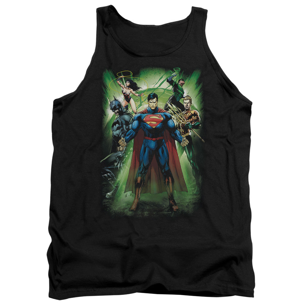 AN OFFCIALLY LICENSED JLA POWER BURST ADULT UNISEX TANK TOP BLACK