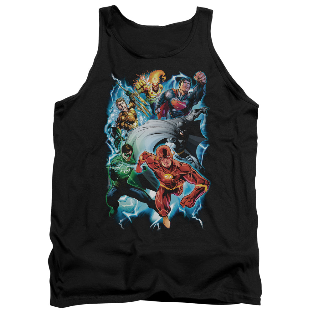 AN OFFCIALLY LICENSED JLA ELECTRIC TEAM ADULT UNISEX TANK TOP BLACK