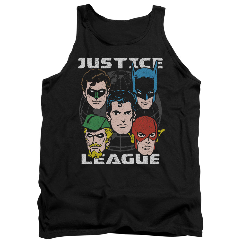 AN OFFCIALLY LICENSED JLA HEAD OF STATES ADULT UNISEX TANK TOP BLACK