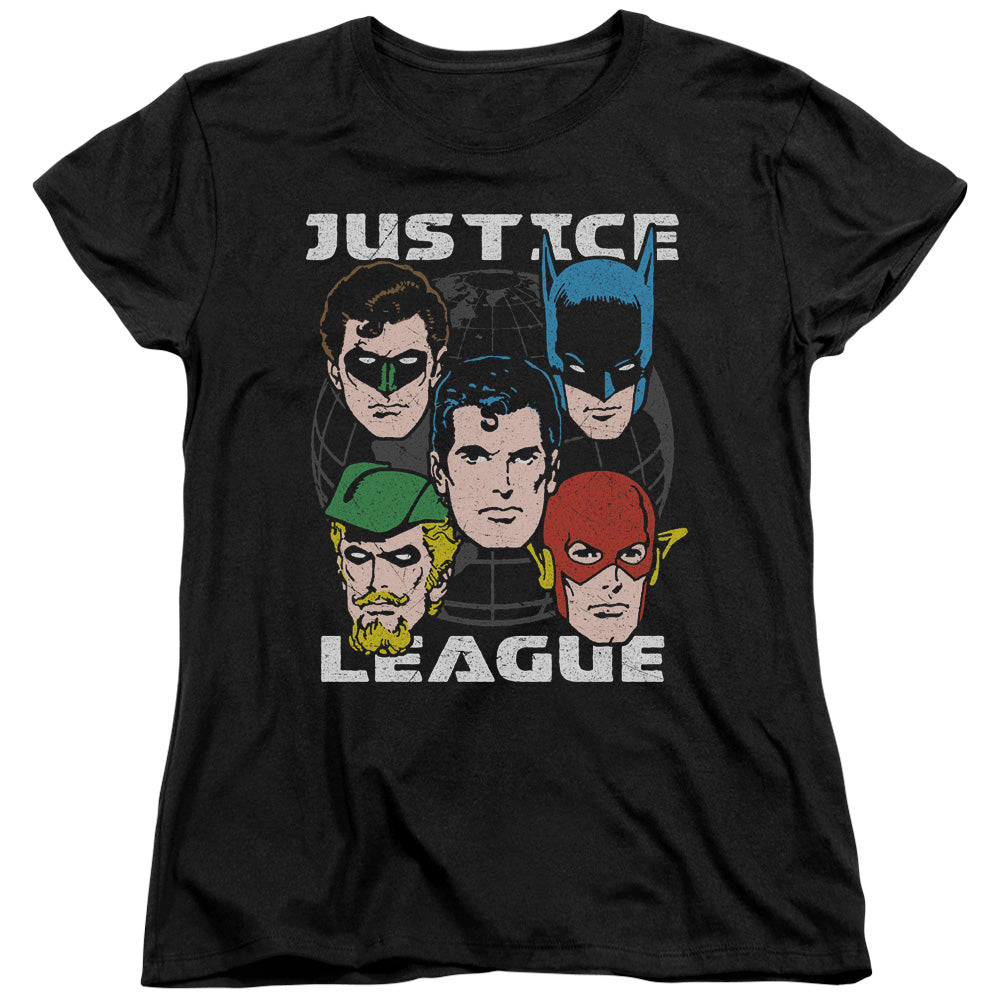 AN OFFCIALLY LICENSED JLA HEAD OF STATES WOMEN'S REGULAR FIT T-SHIRT BLACK