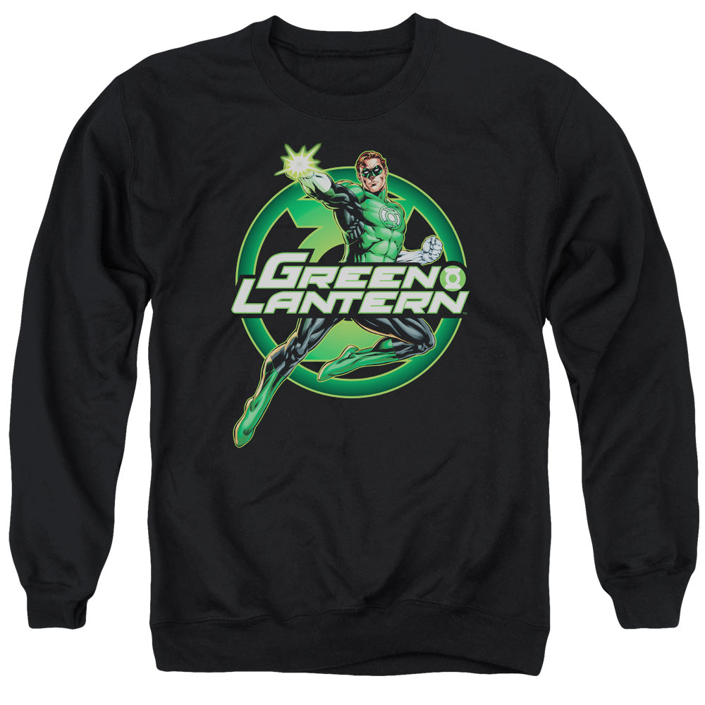 AN OFFCIALLY LICENSED JLA LANTERN GLOW ADULT UNISEX CREWNECK SWEATSHIRT BLACK
