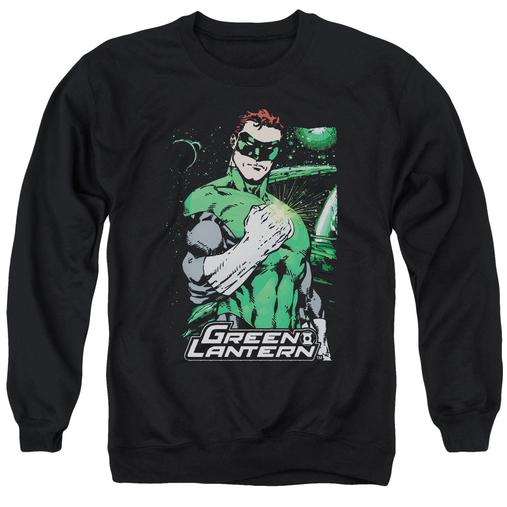 AN OFFCIALLY LICENSED JLA FIST FLARE ADULT UNISEX CREWNECK SWEATSHIRT BLACK