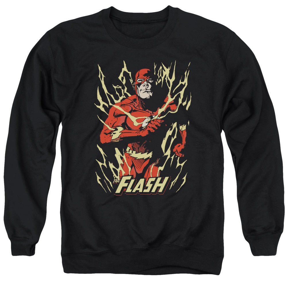 AN OFFCIALLY LICENSED JLA FLASH FLARE ADULT UNISEX CREWNECK SWEATSHIRT BLACK