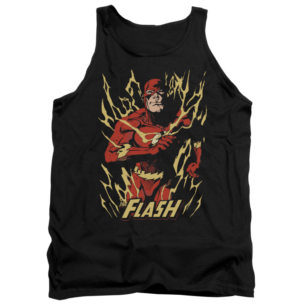 AN OFFCIALLY LICENSED JLA FLASH FLARE ADULT UNISEX TANK TOP BLACK