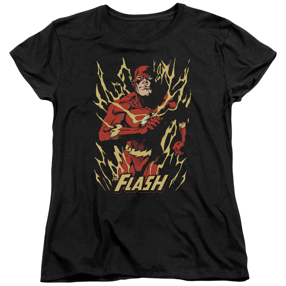 AN OFFCIALLY LICENSED JLA FLASH FLARE WOMEN'S REGULAR FIT T-SHIRT BLACK