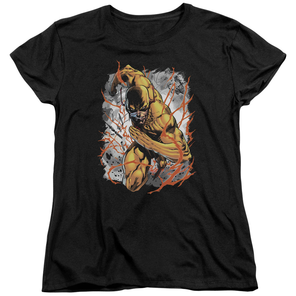 AN OFFCIALLY LICENSED JLA REVERSED WOMEN'S REGULAR FIT T-SHIRT BLACK