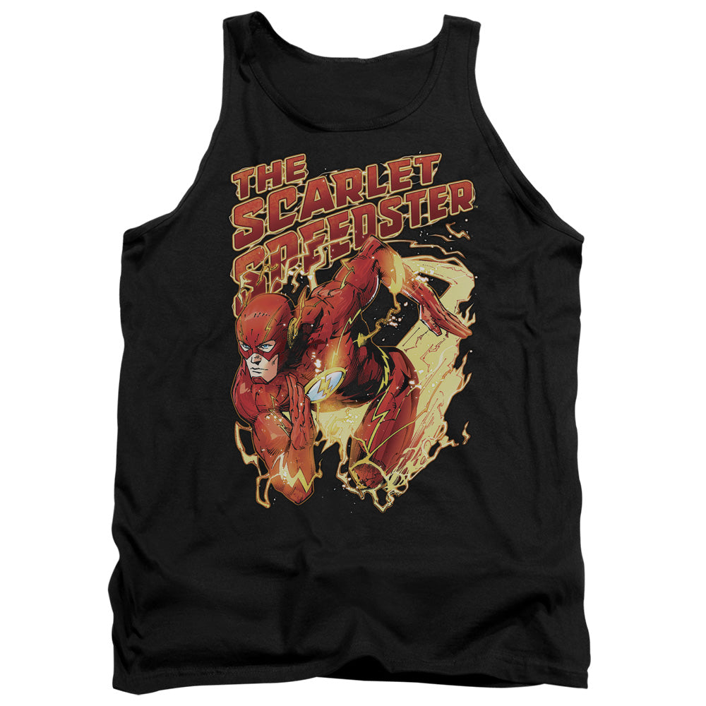 AN OFFCIALLY LICENSED JLA SCARLET SPEEDSTER ADULT UNISEX TANK TOP BLACK