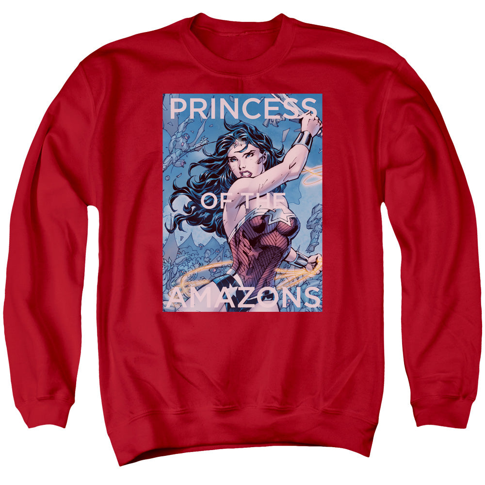 AN OFFCIALLY LICENSED JLA PRINCESS OF THE AMAZONS ADULT UNISEX CREWNECK SWEATSHIRT RED