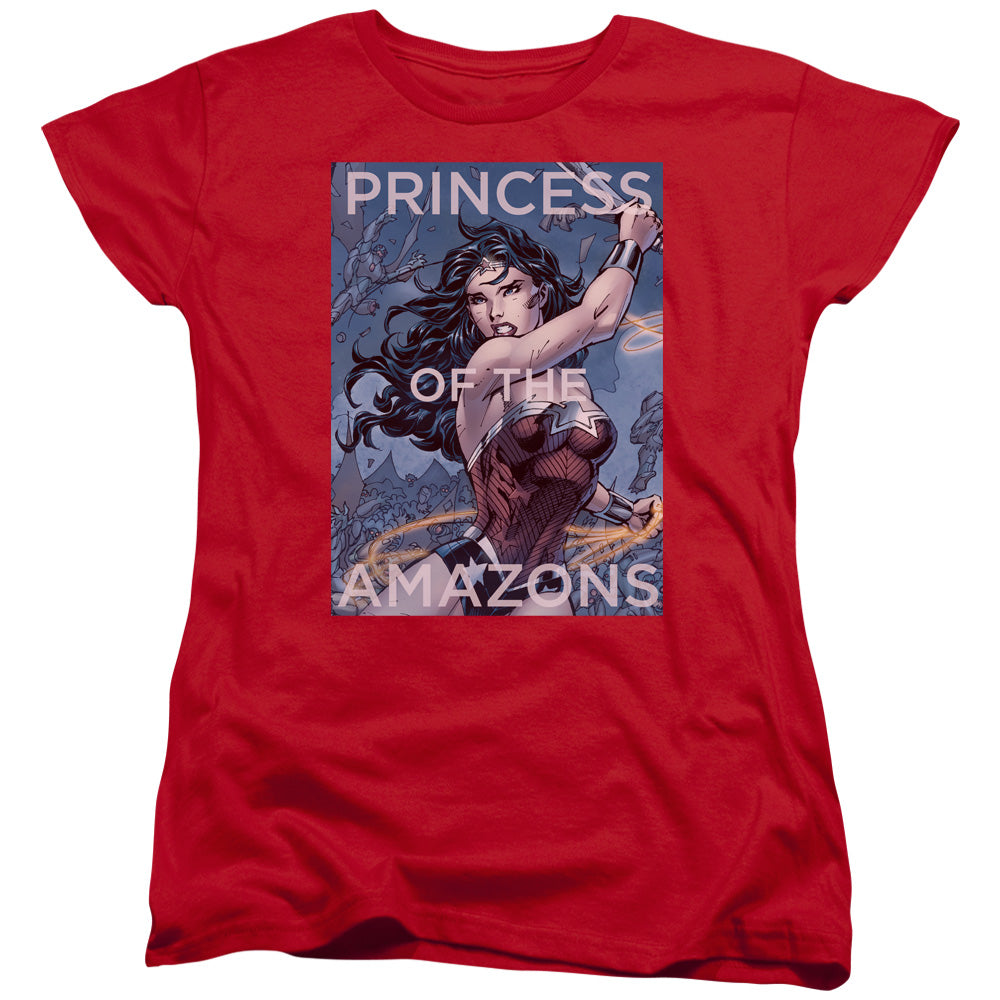 AN OFFCIALLY LICENSED JLA PRINCESS OF THE AMAZONS WOMEN'S REGULAR FIT T-SHIRT RED
