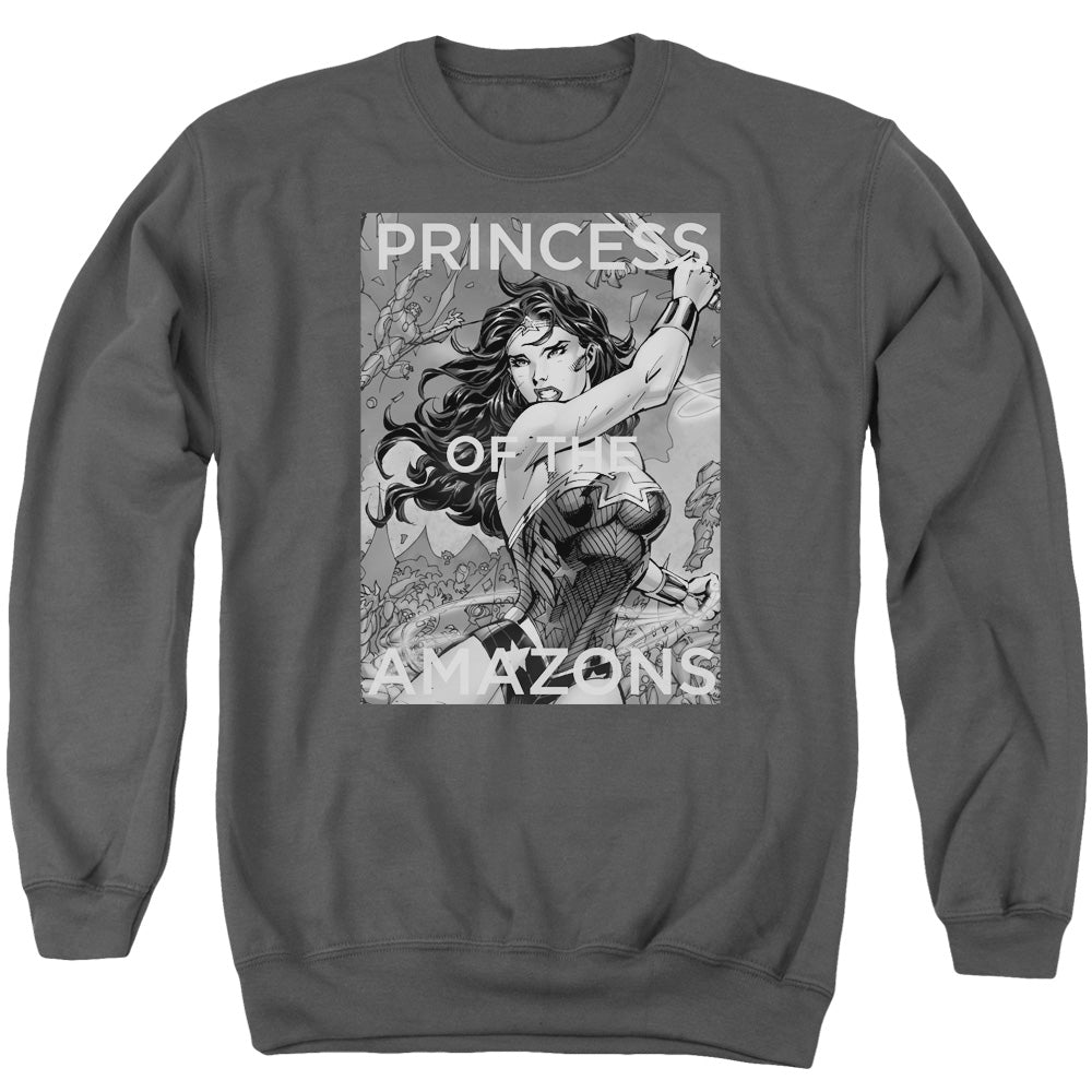 AN OFFCIALLY LICENSED JLA PRINCESS OF THE AMAZONS ADULT UNISEX CREWNECK SWEATSHIRT CHARCOAL