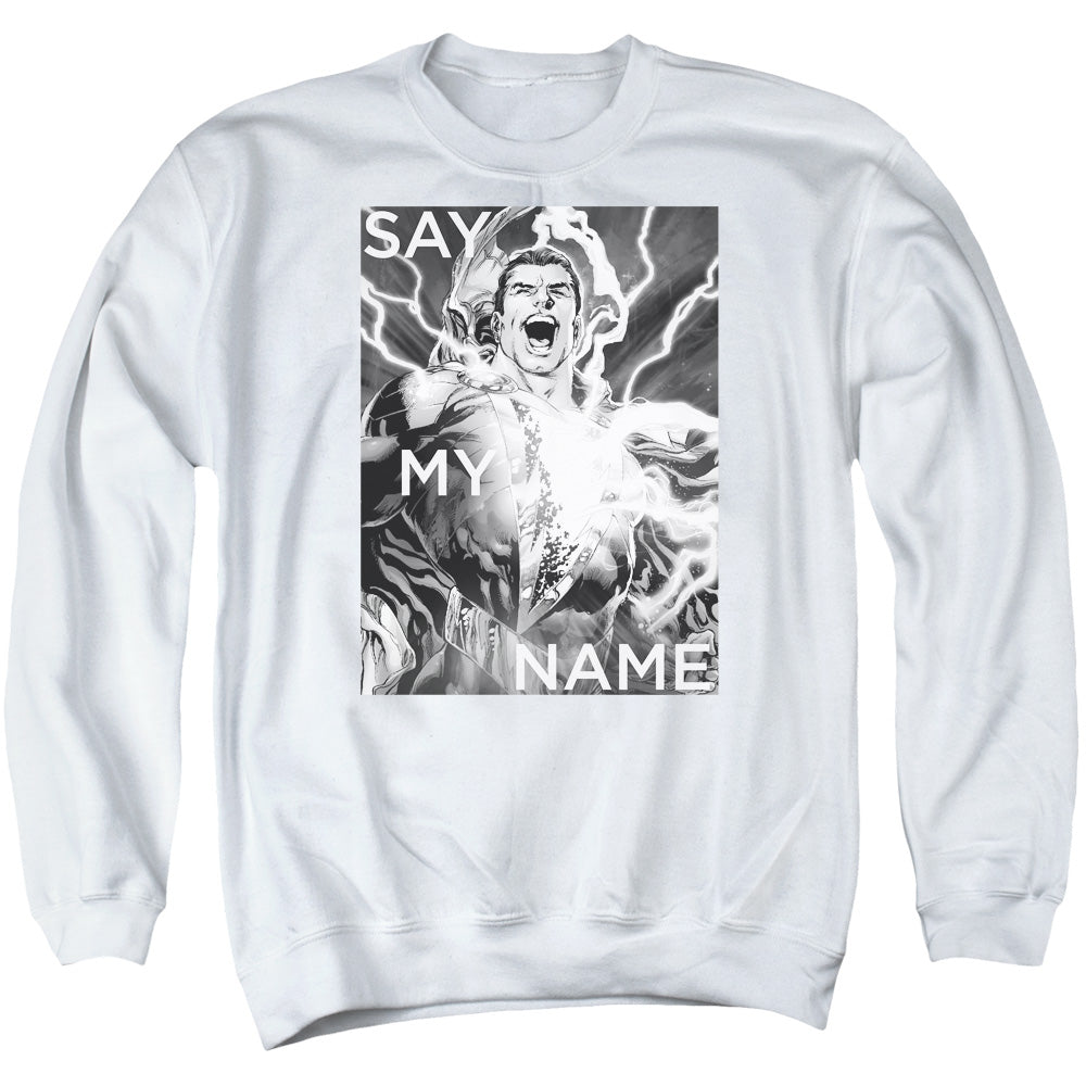 AN OFFCIALLY LICENSED JLA SAY MY NAME ADULT UNISEX CREWNECK SWEATSHIRT WHITE