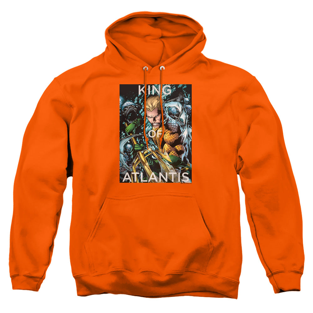 AN OFFCIALLY LICENSED JLA KING OF ATLANTIS ADULT UNISEX PULLOVER HOODIE ORANGE