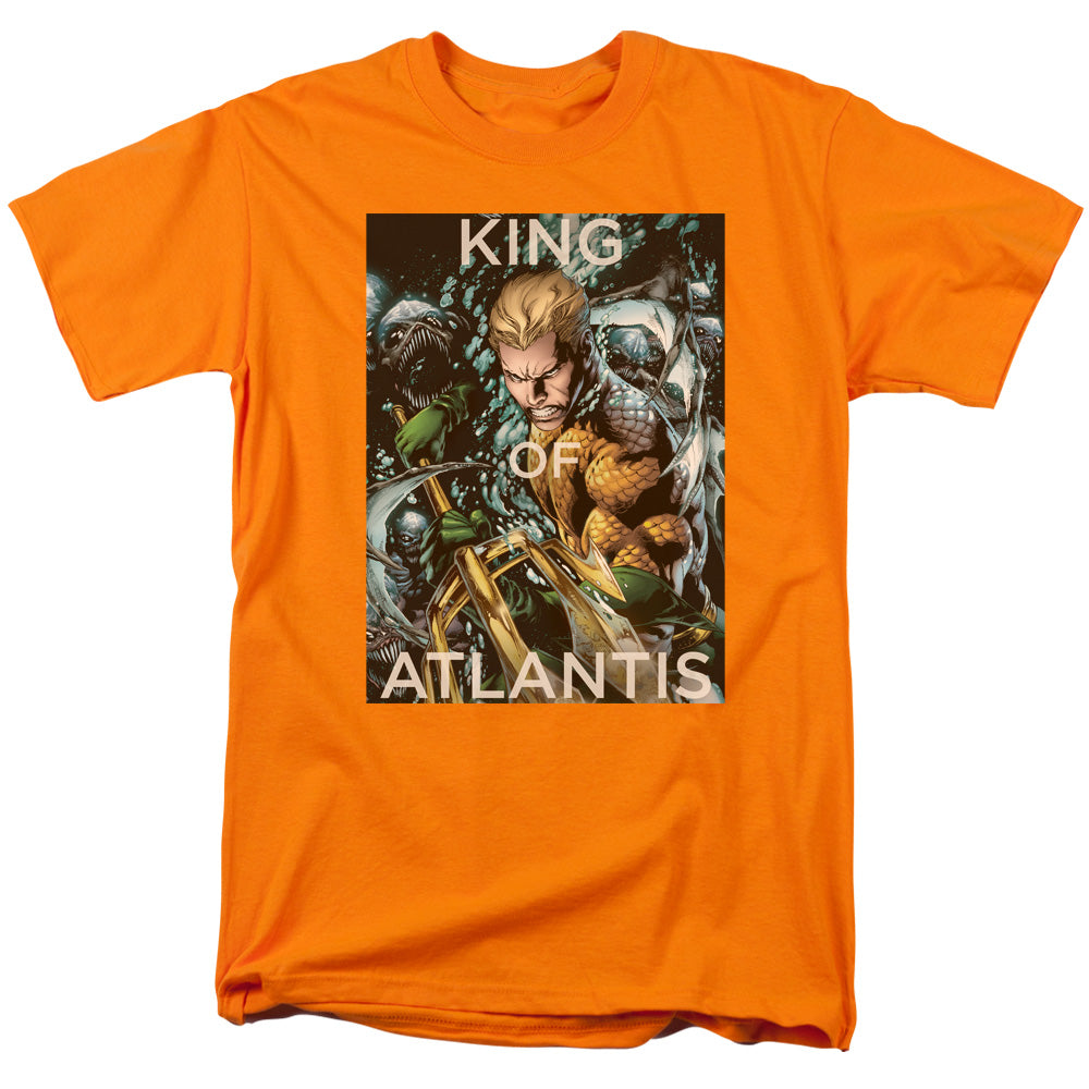 AN OFFCIALLY LICENSED JLA KING OF ATLANTIS MEN'S REGULAR FIT T-SHIRT ORANGE