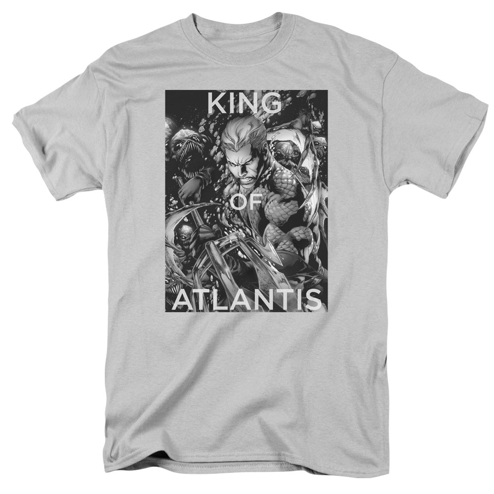 AN OFFCIALLY LICENSED JLA KING OF ATLANTIS MEN'S REGULAR FIT T-SHIRT SILVER
