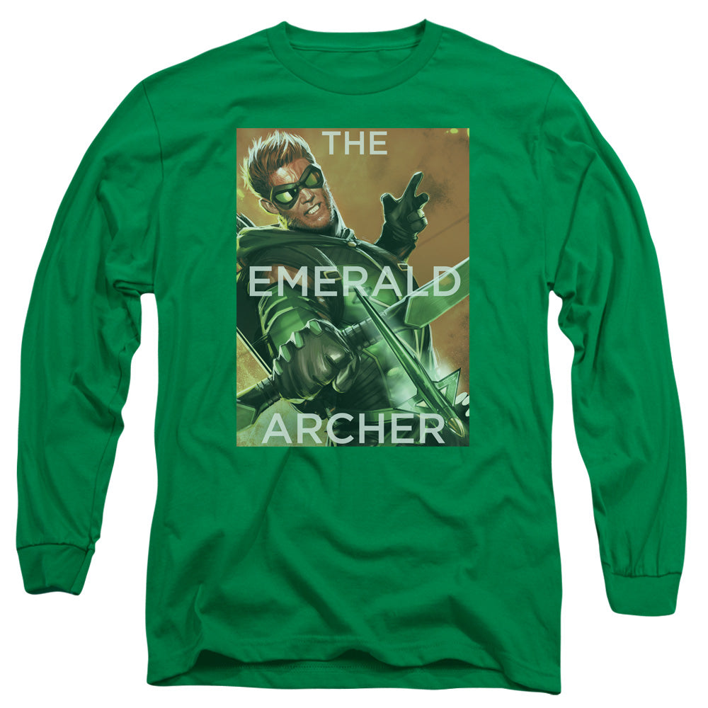 AN OFFCIALLY LICENSED JLA TRIGGER MEN'S LONG SLEEVE T-SHIRT KELLY GREEN