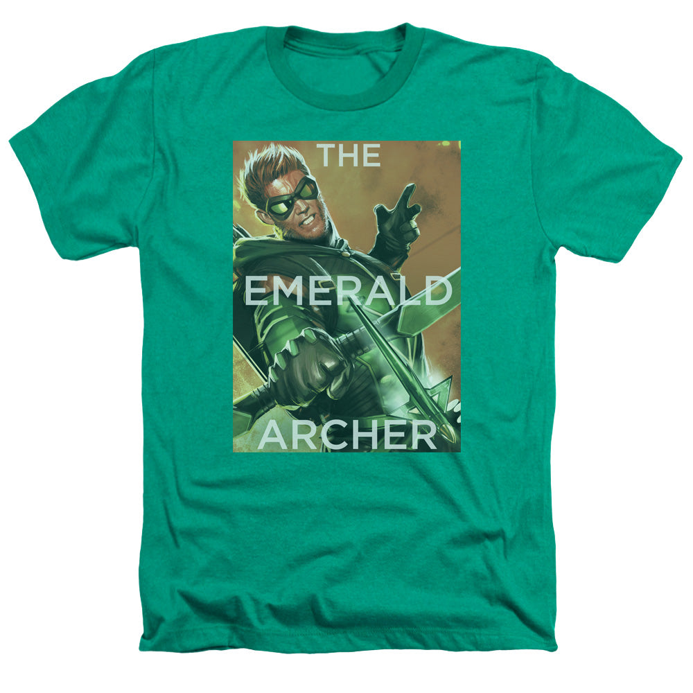 AN OFFCIALLY LICENSED JLA TRIGGER MEN'S HEATHER T-SHIRT KELLY GREEN