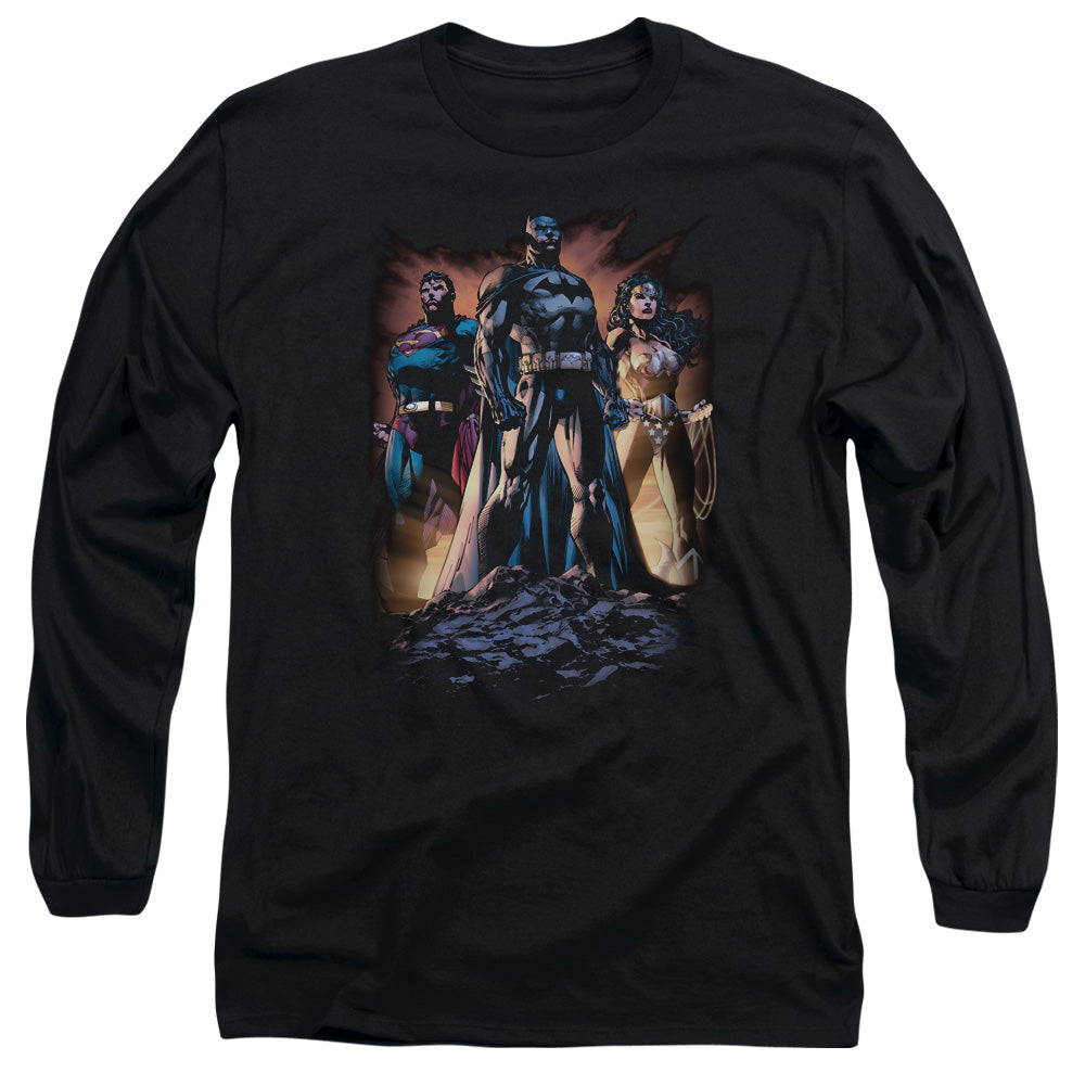 AN OFFCIALLY LICENSED JLA TAKE A STAND MEN'S LONG SLEEVE T-SHIRT BLACK
