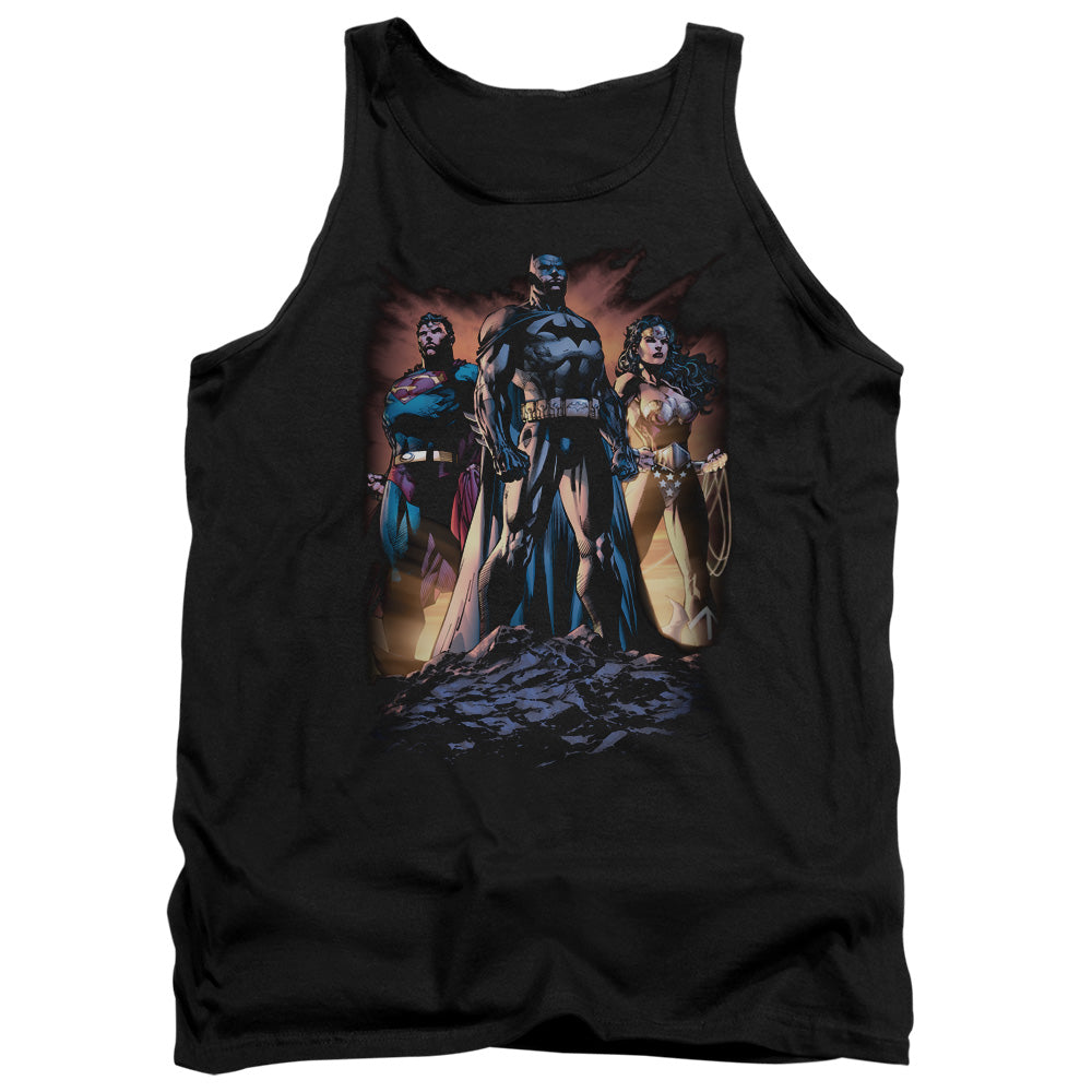 AN OFFCIALLY LICENSED JLA TAKE A STAND ADULT UNISEX TANK TOP BLACK