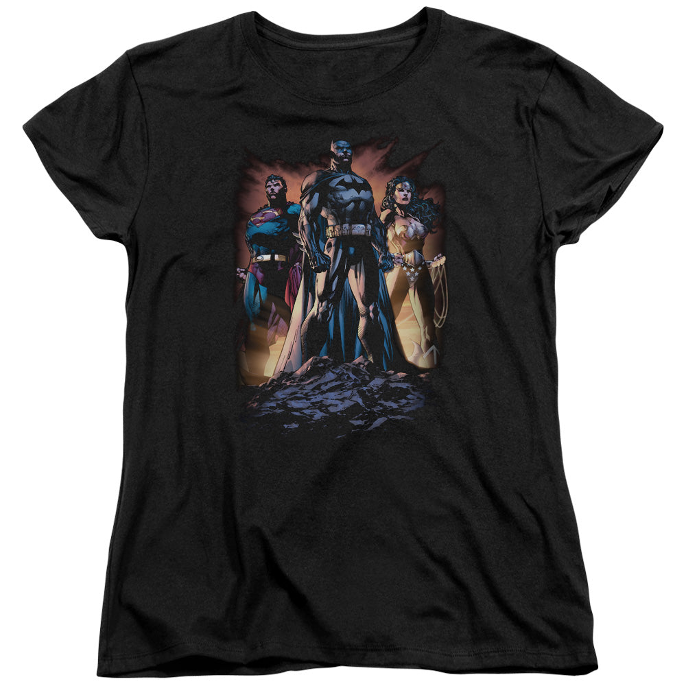 AN OFFCIALLY LICENSED JLA TAKE A STAND WOMEN'S REGULAR FIT T-SHIRT BLACK
