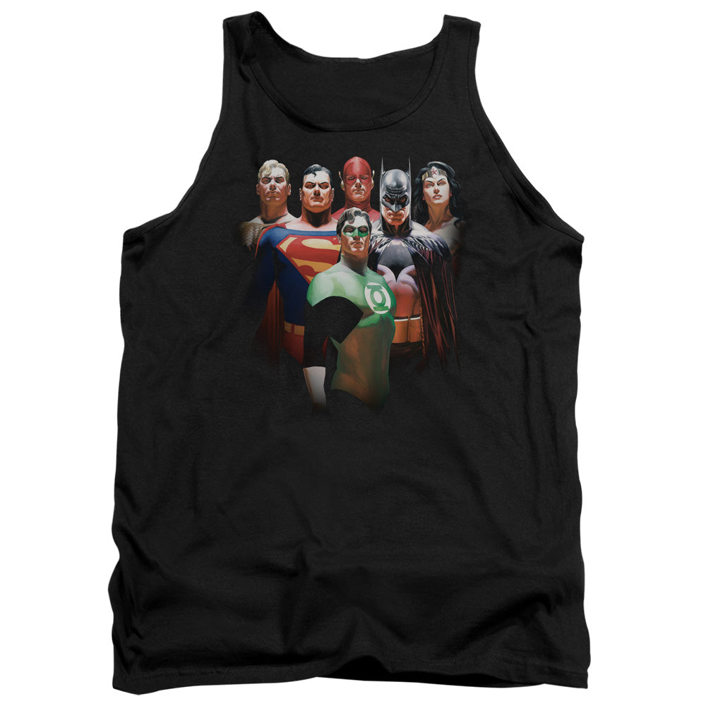 AN OFFCIALLY LICENSED JLA ROLL CALL ADULT UNISEX TANK TOP BLACK