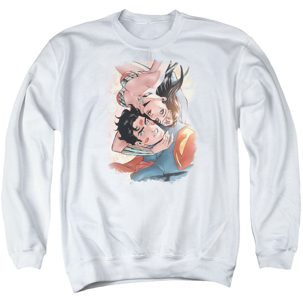 AN OFFCIALLY LICENSED JLA LOVE BIRDS ADULT UNISEX CREWNECK SWEATSHIRT WHITE