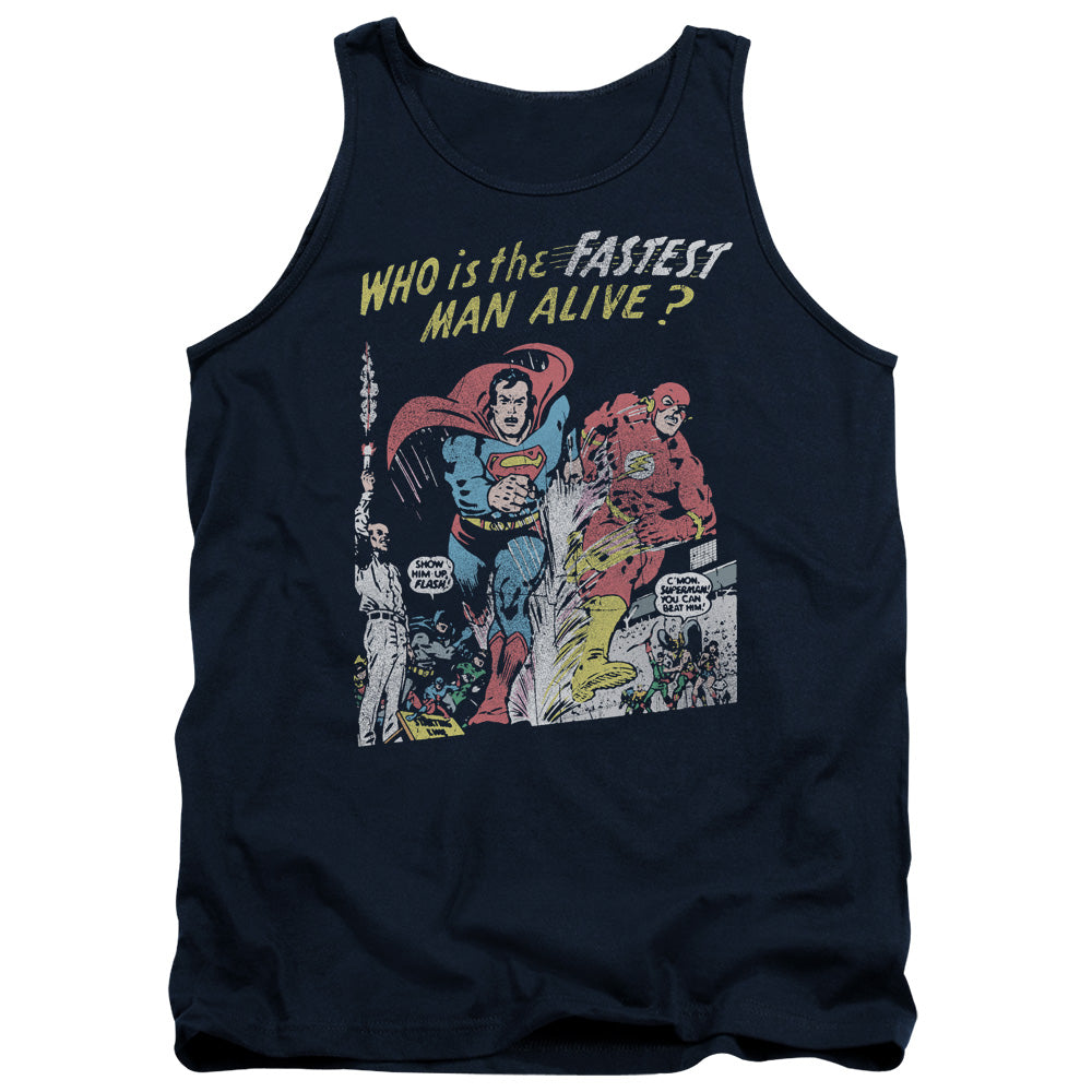 AN OFFCIALLY LICENSED JLA FASTEST MAN ADULT UNISEX TANK TOP NAVY