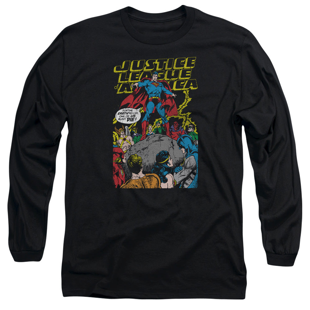 AN OFFCIALLY LICENSED JLA ULTIMATE SCARIFICE MEN'S LONG SLEEVE T-SHIRT BLACK