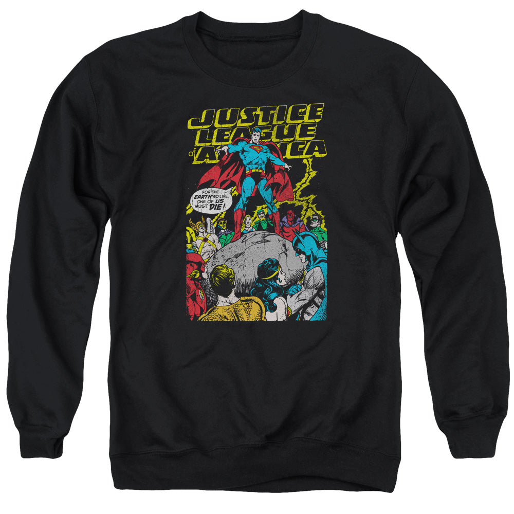 AN OFFCIALLY LICENSED JLA ULTIMATE SCARIFICE ADULT UNISEX CREWNECK SWEATSHIRT BLACK