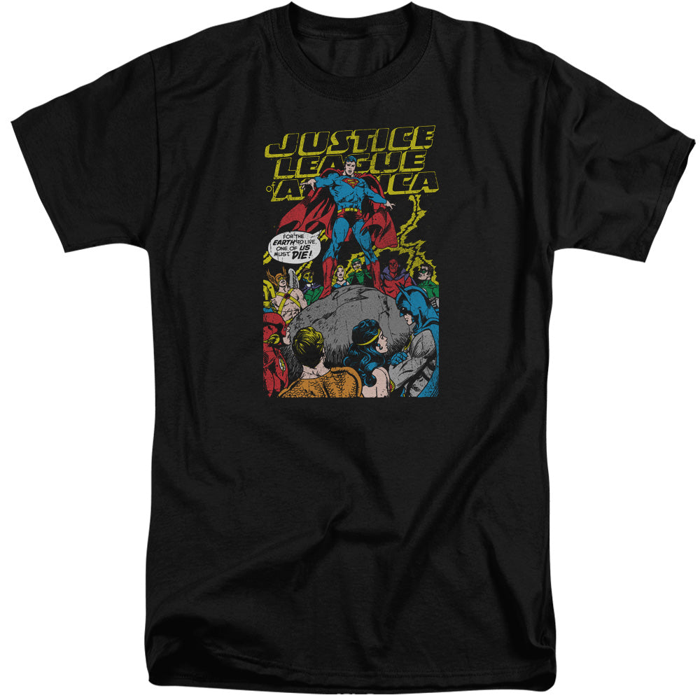 AN OFFCIALLY LICENSED JLA ULTIMATE SCARIFICE MEN'S TALL FIT T-SHIRT BLACK