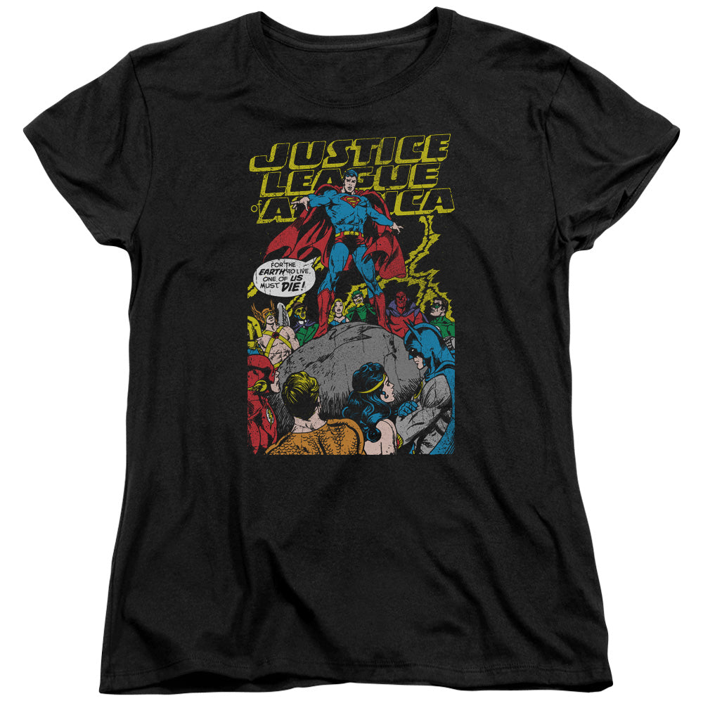 AN OFFCIALLY LICENSED JLA ULTIMATE SCARIFICE WOMEN'S REGULAR FIT T-SHIRT BLACK
