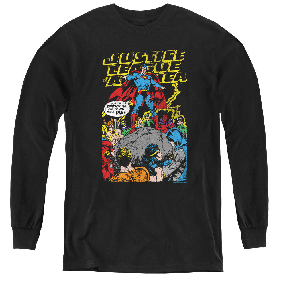 AN OFFCIALLY LICENSED JLA ULTIMATE SCARIFICE YOUTH LONG SLEEVE T-SHIRT BLACK