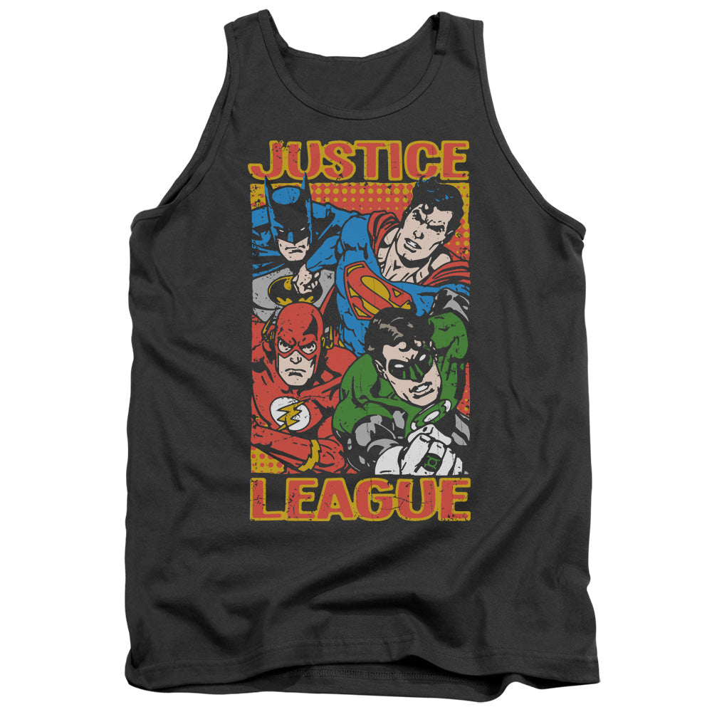 AN OFFCIALLY LICENSED JLA HERO MASHUP ADULT UNISEX TANK TOP CHARCOAL