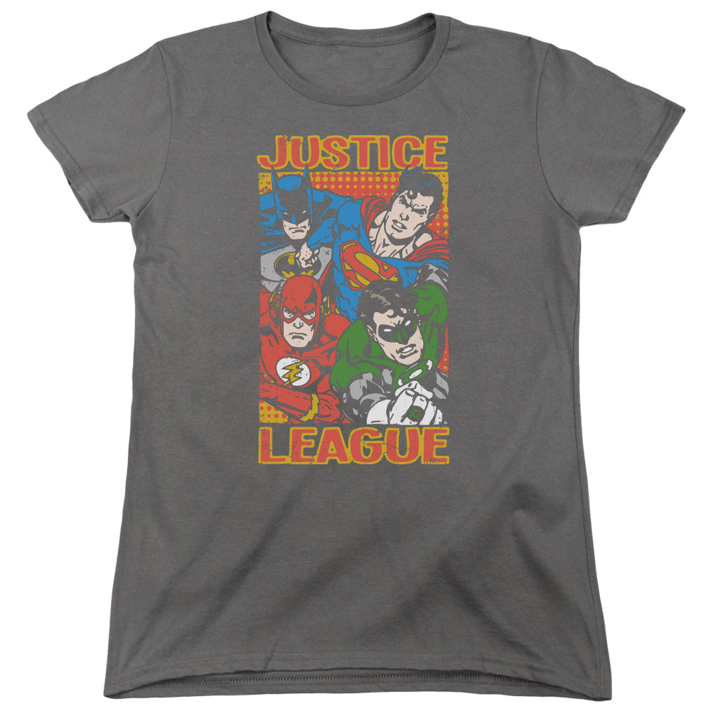 AN OFFCIALLY LICENSED JLA HERO MASHUP WOMEN'S REGULAR FIT T-SHIRT CHARCOAL