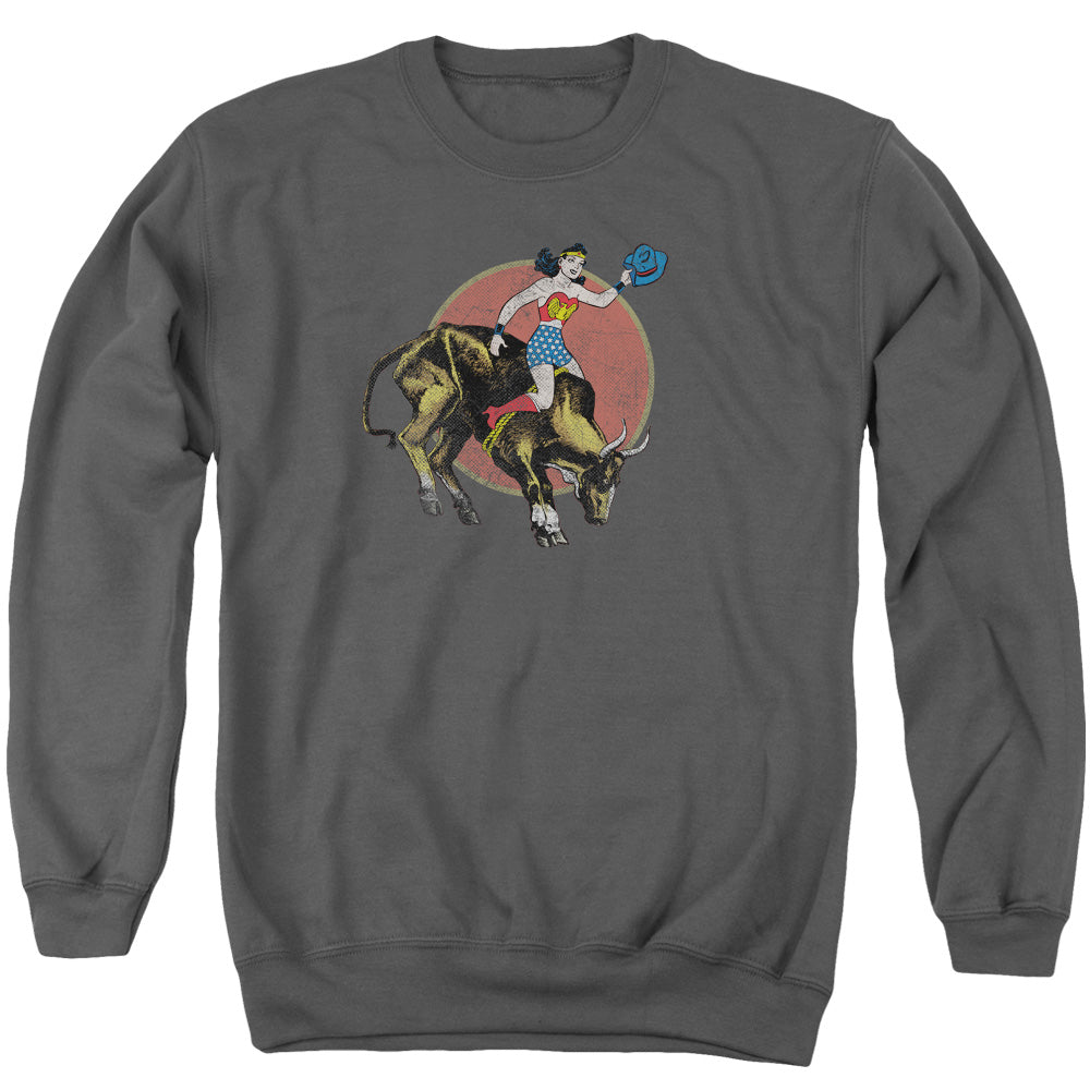 AN OFFCIALLY LICENSED JLA BULL RIDER ADULT UNISEX CREWNECK SWEATSHIRT CHARCOAL