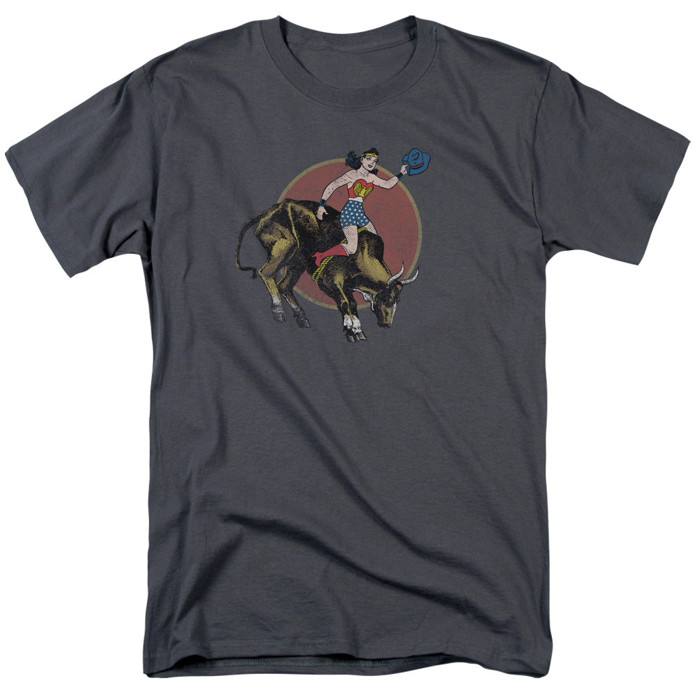 AN OFFCIALLY LICENSED JLA BULL RIDER MEN'S REGULAR FIT T-SHIRT CHARCOAL