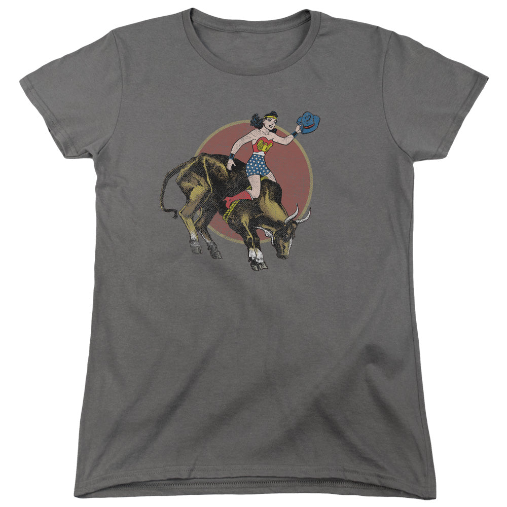 AN OFFCIALLY LICENSED JLA BULL RIDER WOMEN'S REGULAR FIT T-SHIRT CHARCOAL