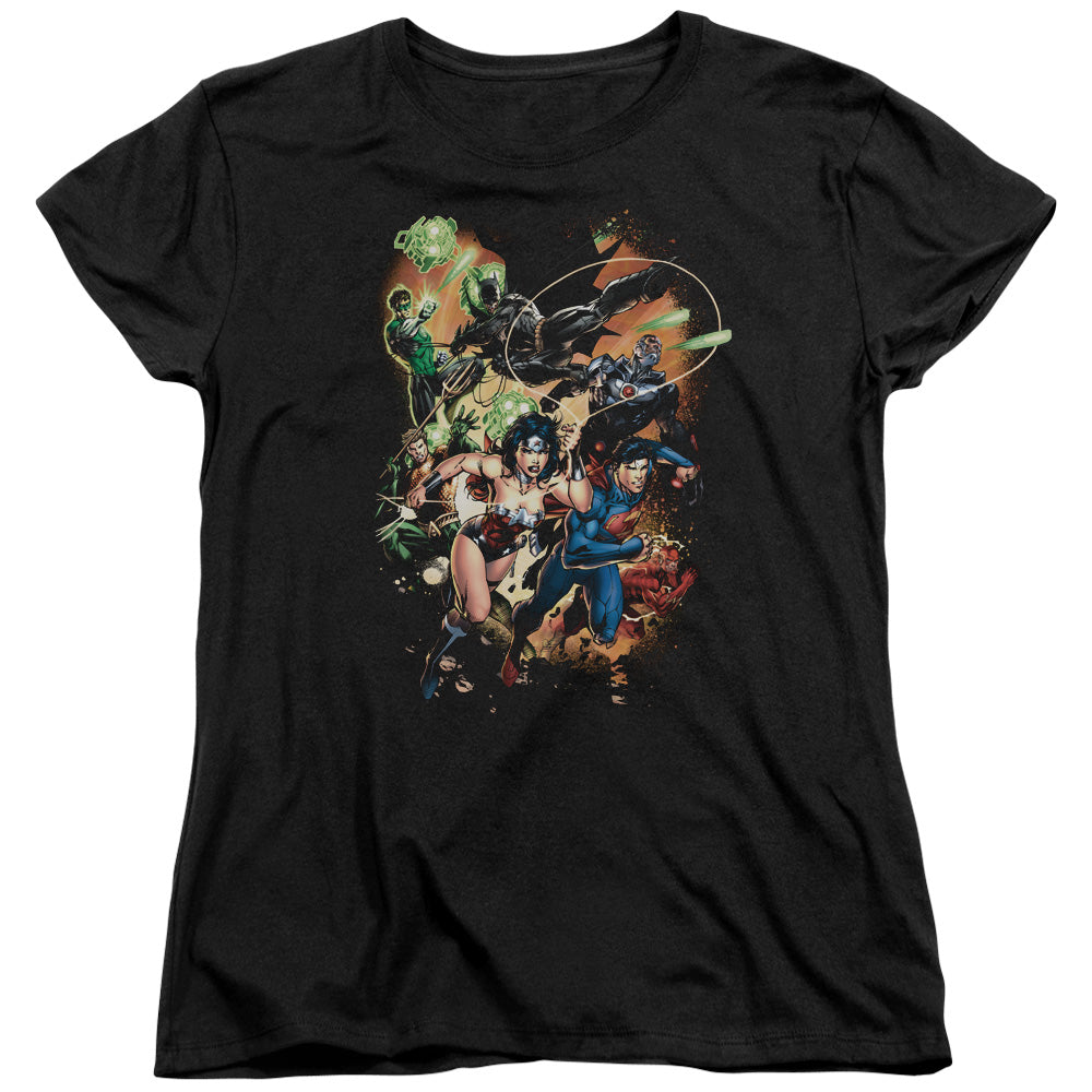 AN OFFCIALLY LICENSED JLA BATTLE READY WOMEN'S REGULAR FIT T-SHIRT BLACK
