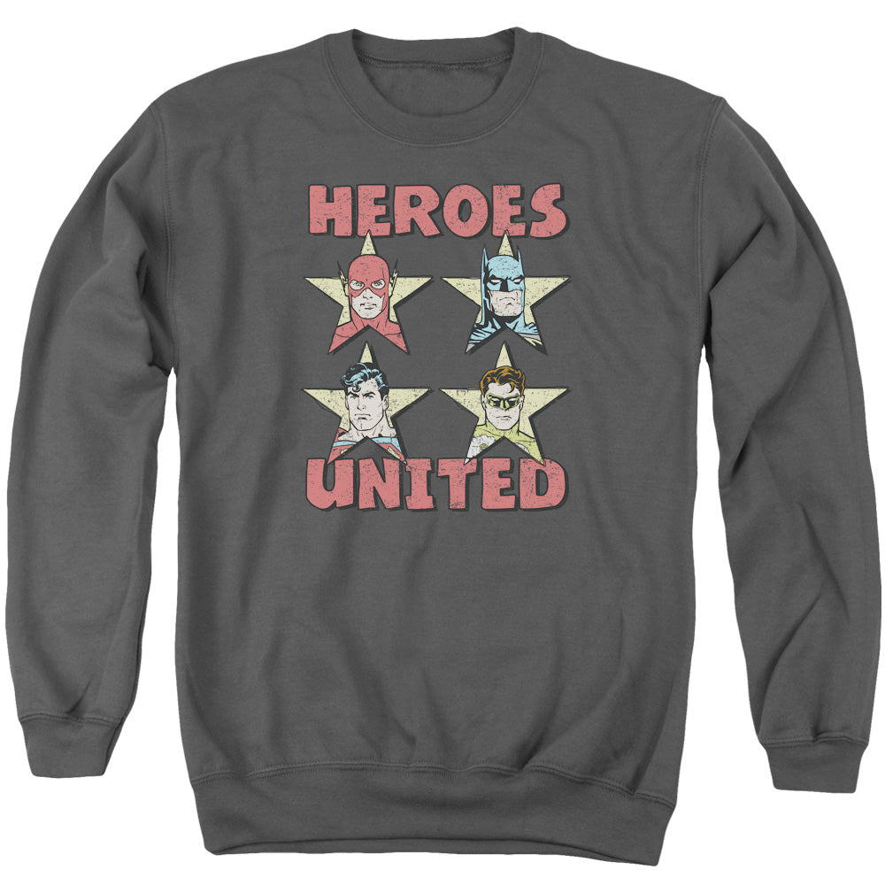 AN OFFCIALLY LICENSED JLA UNITED STARS ADULT UNISEX CREWNECK SWEATSHIRT CHARCOAL