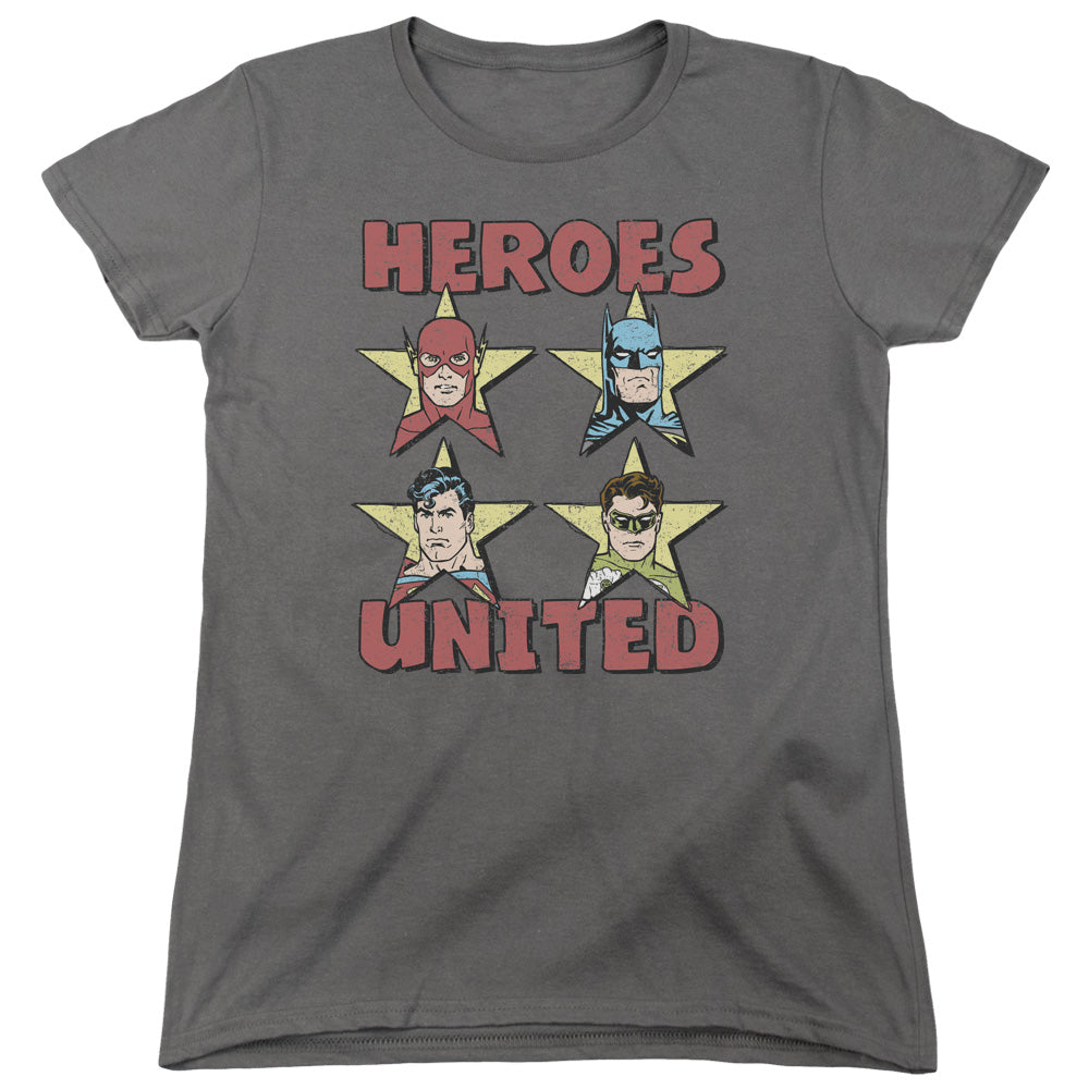 AN OFFCIALLY LICENSED JLA UNITED STARS WOMEN'S REGULAR FIT T-SHIRT CHARCOAL