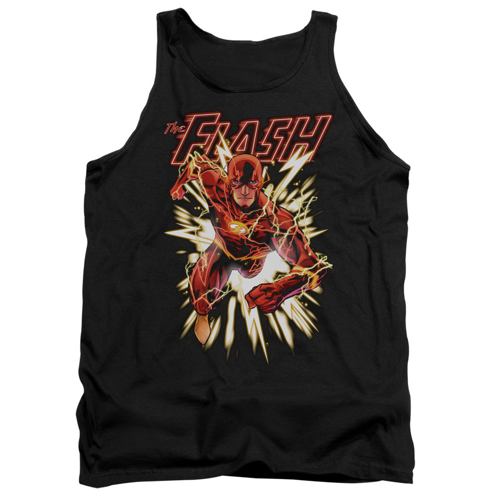 AN OFFCIALLY LICENSED JLA FLASH GLOW ADULT UNISEX TANK TOP BLACK