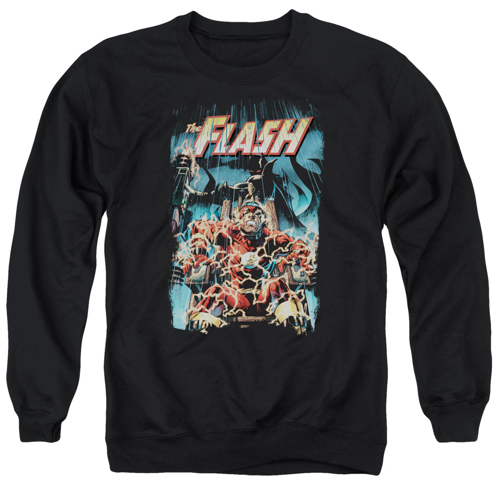 AN OFFCIALLY LICENSED JLA ELECTRIC CHAIR ADULT UNISEX CREWNECK SWEATSHIRT BLACK