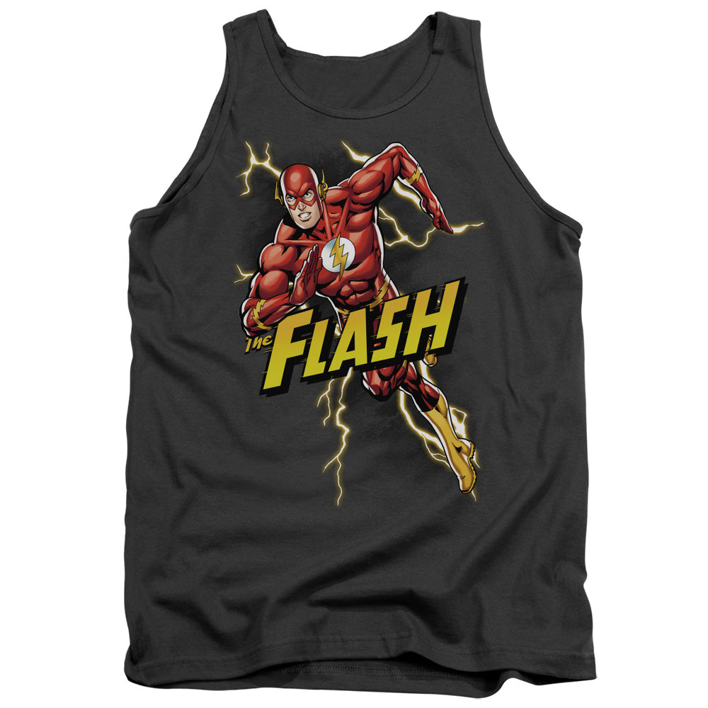 AN OFFCIALLY LICENSED JLA BOLT RUN ADULT UNISEX TANK TOP CHARCOAL
